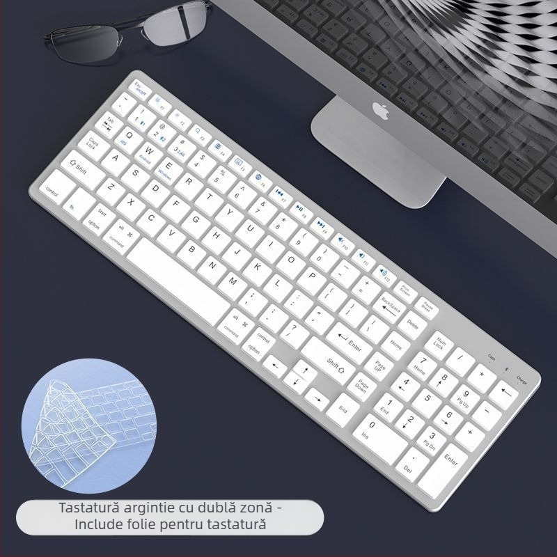 Set tastatură și mouse Bluetooth, fără fir, reîncărcabil, silențios, pentru notebook și tabletă, conectivitate USB/2.4G/Bluetooth, mouse optic