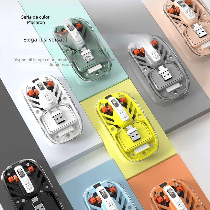 Mouse Bluetooth fără fir cu încărcare USB-C, mod dual 2.4G + Bluetooth, 5 butoane, baterie 400mAh, DPI 800–1600