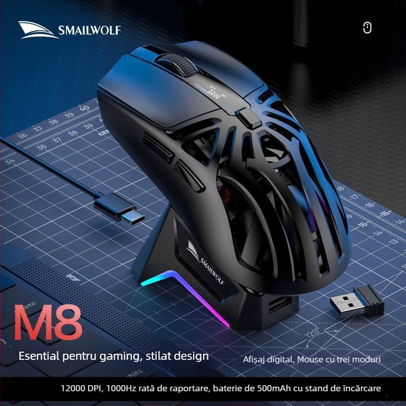 Smailwolf mouse optic wireless pentru gaming — Bluetooth și 2.4G, 10000 DPI, interfață USB, rază de 10 m, 6 taste