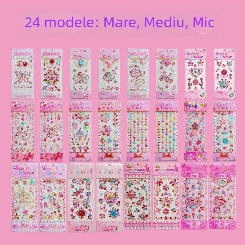 Set DIY pentru copii: 24 autocolante acrilice 3D cristale, pietre strălucitoare, realizate manual