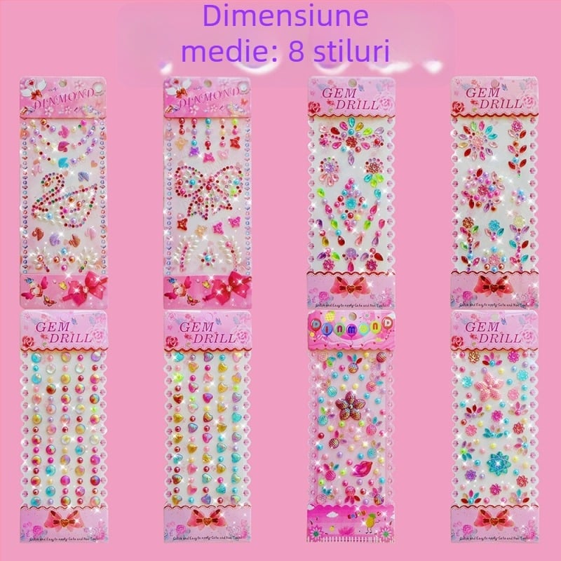 Set DIY pentru copii: 24 autocolante acrilice 3D cristale, pietre strălucitoare, realizate manual