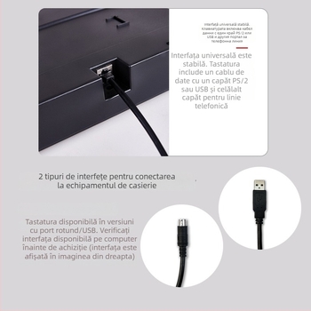 Tastatură pentru casă de marcat, 101 taste, cablată, interfață USB/PS2, ABS plastic, impermeabil