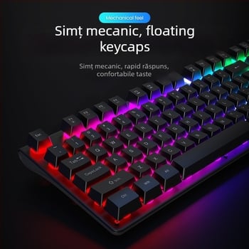 Kit tastatură și mouse cablat cu senzație mecanică, iluminare de fundal, funcționare silențioasă, pentru desktop și laptop – birou și gaming Esports