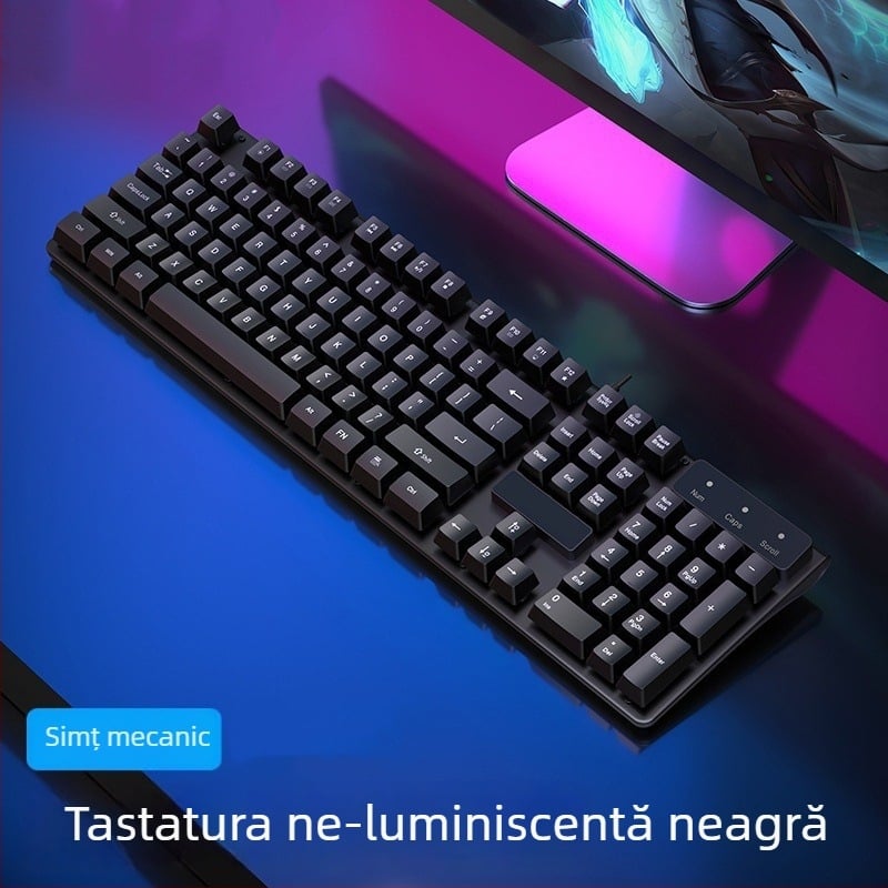 Kit tastatură și mouse cablat cu senzație mecanică, iluminare de fundal, funcționare silențioasă, pentru desktop și laptop – birou și gaming Esports