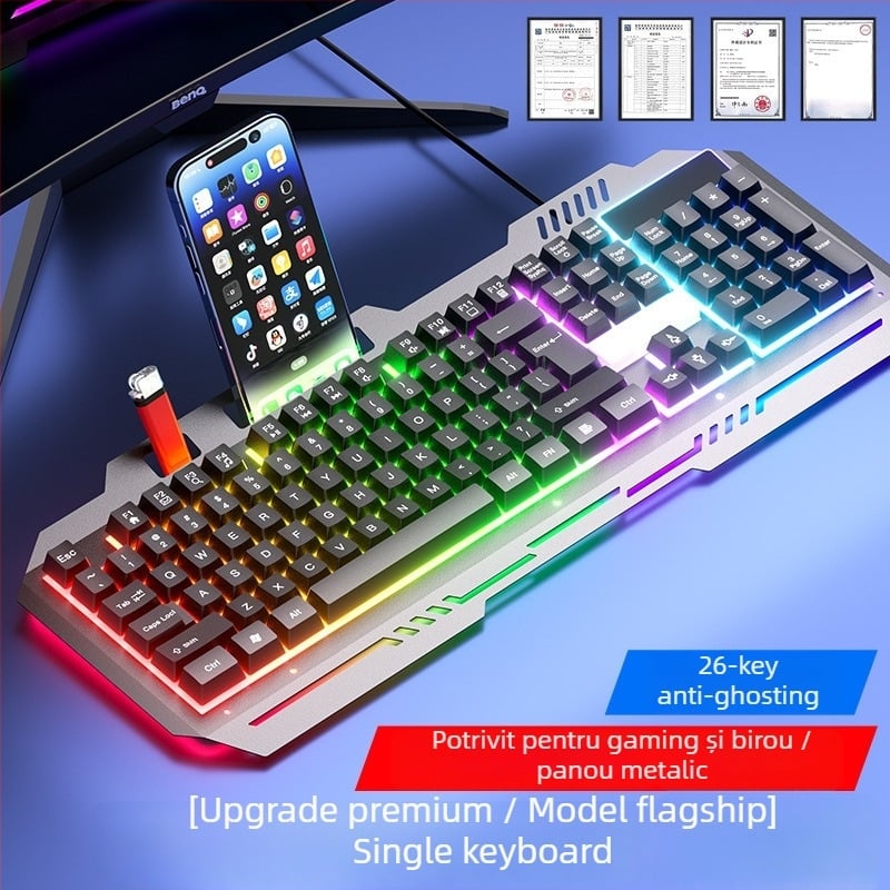 Kit tastatură și mouse cablat cu senzație mecanică, iluminare de fundal, funcționare silențioasă, pentru desktop și laptop – birou și gaming Esports