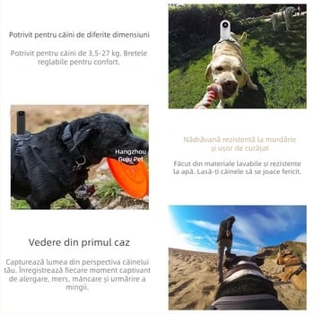 Camera de acțiune pentru pisici și câini, video în perspectivă, sunet, modul vlog, montură la gât/piept, sistem de operare inteligent