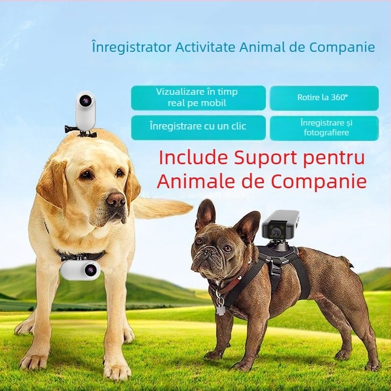 Camera de acțiune pentru pisici și câini, video în perspectivă, sunet, modul vlog, montură la gât/piept, sistem de operare inteligent