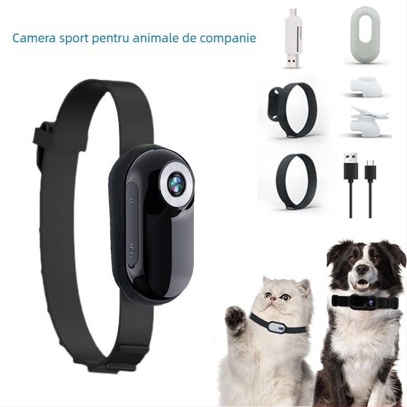 Camera de acțiune pentru pisici și câini, video în perspectivă, sunet, modul vlog, montură la gât/piept, sistem de operare inteligent