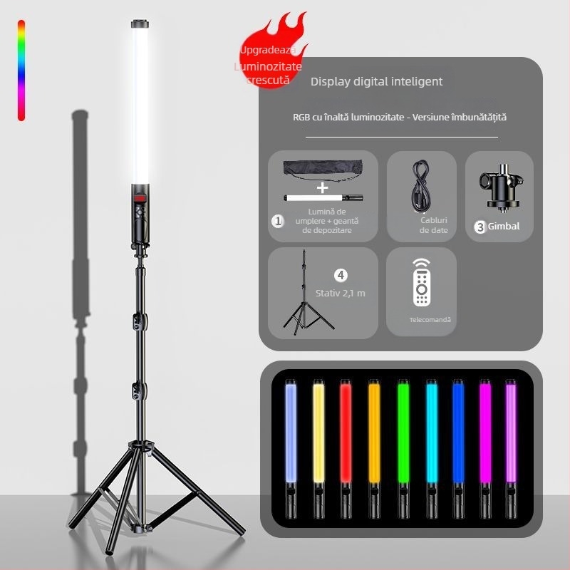 Băț de iluminat RGB pentru fotografie și video, iluminare de umplere portabilă pentru interior, 3 temperaturi de culoare, sub 10W, Huibei