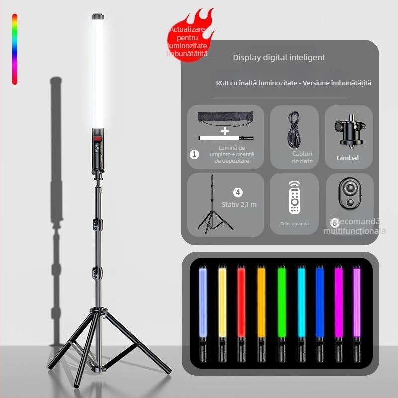 Băț de iluminat RGB pentru fotografie și video, iluminare de umplere portabilă pentru interior, 3 temperaturi de culoare, sub 10W, Huibei