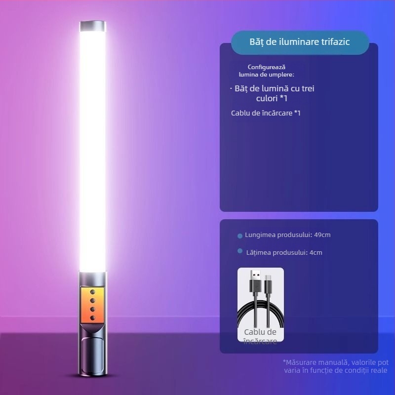 Băț de iluminat RGB pentru fotografie și video, iluminare de umplere portabilă pentru interior, 3 temperaturi de culoare, sub 10W, Huibei