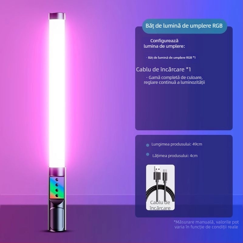 Băț de iluminat RGB pentru fotografie și video, iluminare de umplere portabilă pentru interior, 3 temperaturi de culoare, sub 10W, Huibei