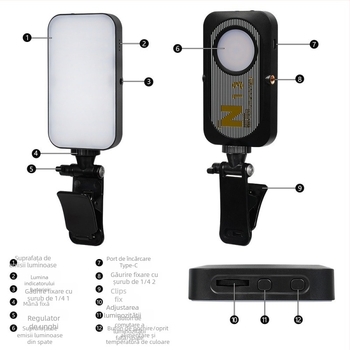 Lumină de umplere mini pentru fotografie, streaming live și selfie, YOLANS N13, 10–50W, trei temperaturi de culoare