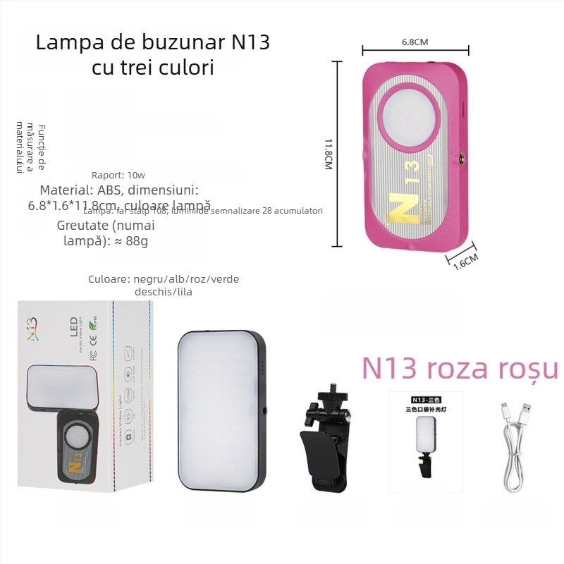 Lumină de umplere mini pentru fotografie, streaming live și selfie, YOLANS N13, 10–50W, trei temperaturi de culoare