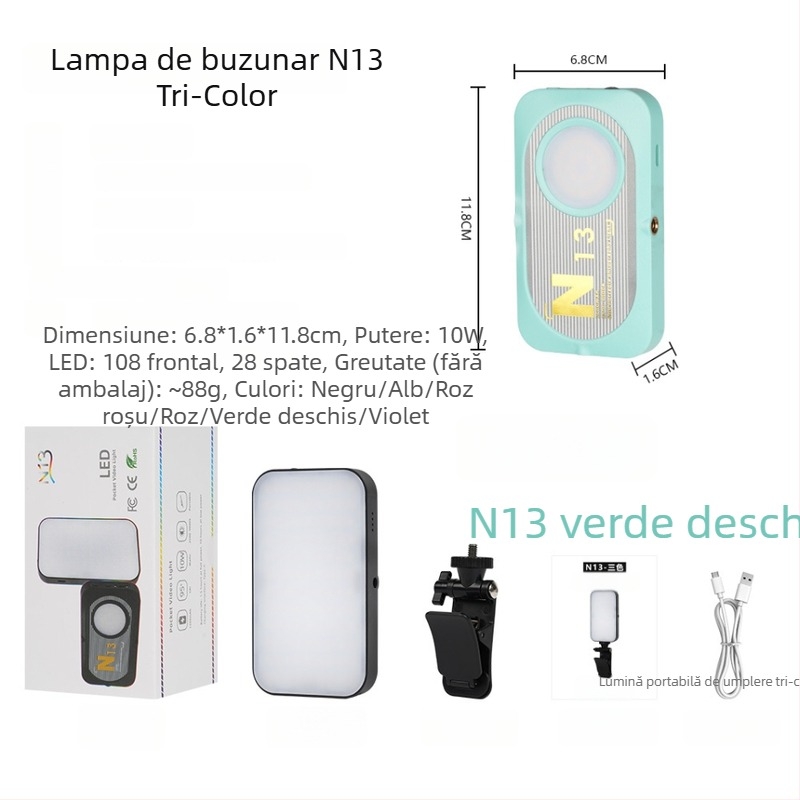 Lumină de umplere mini pentru fotografie, streaming live și selfie, YOLANS N13, 10–50W, trei temperaturi de culoare