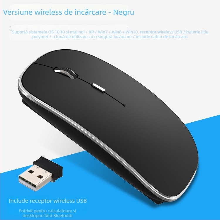 Mouse fără fir, 1600 DPI, 2.4GHz USB, 4 butoane, reîncărcabil