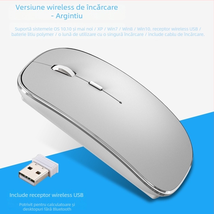 Mouse fără fir, 1600 DPI, 2.4GHz USB, 4 butoane, reîncărcabil