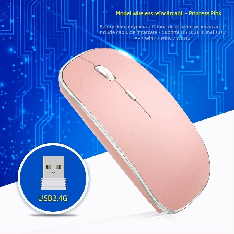Mouse fără fir, 1600 DPI, 2.4GHz USB, 4 butoane, reîncărcabil