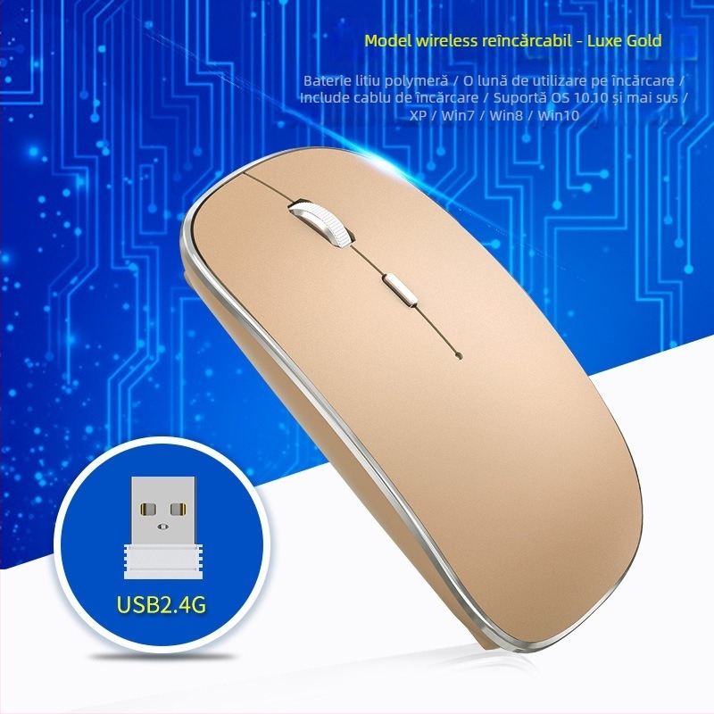 Mouse fără fir, 1600 DPI, 2.4GHz USB, 4 butoane, reîncărcabil