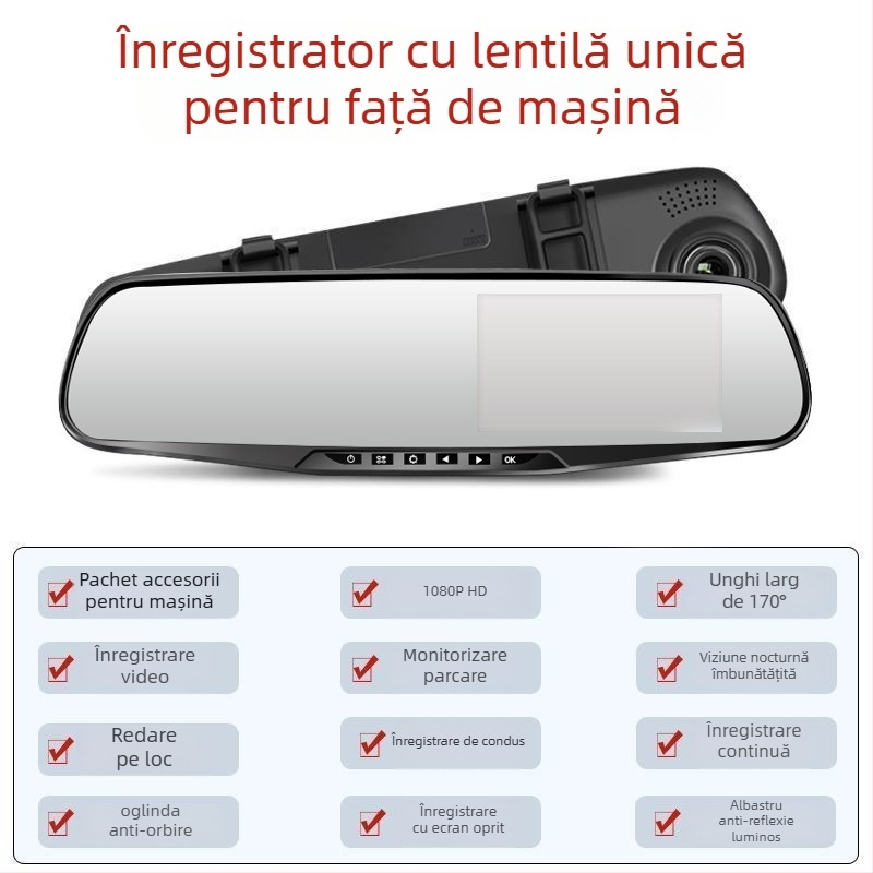 Camera auto fără fir, cu obiective duale, înregistrare 1080p, 5MP, toate într-unul pentru imaginea de parcare