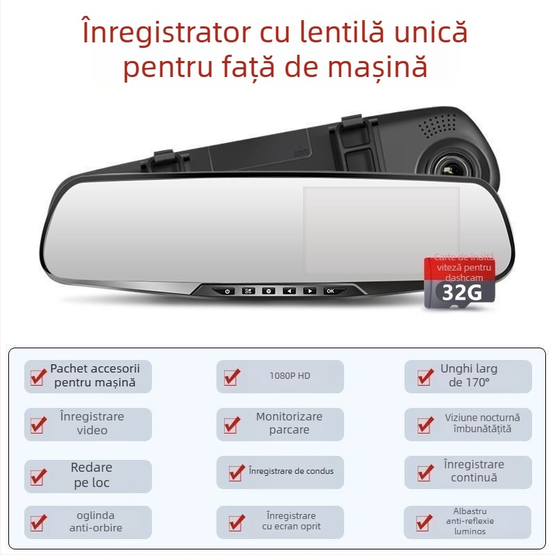 Camera auto fără fir, cu obiective duale, înregistrare 1080p, 5MP, toate într-unul pentru imaginea de parcare