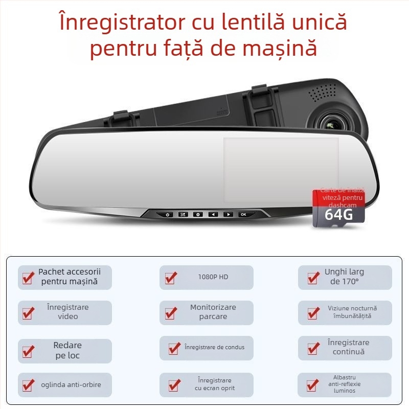 Camera auto fără fir, cu obiective duale, înregistrare 1080p, 5MP, toate într-unul pentru imaginea de parcare