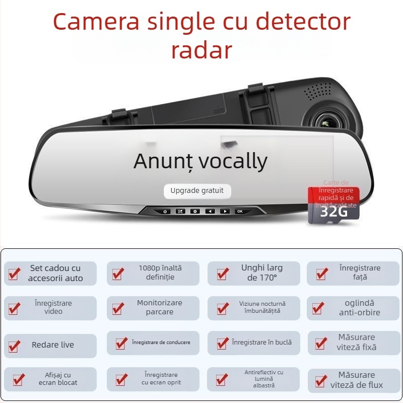 Camera auto fără fir, cu obiective duale, înregistrare 1080p, 5MP, toate într-unul pentru imaginea de parcare