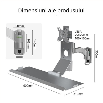 Bewiser suport monitor cu montare pe perete – pliabil, din aliaj de aluminiu, suport pentru mouse și tastatură