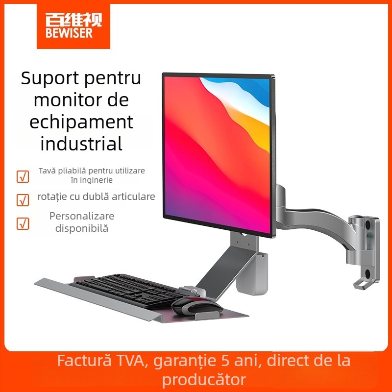 Bewiser suport monitor cu montare pe perete – pliabil, din aliaj de aluminiu, suport pentru mouse și tastatură