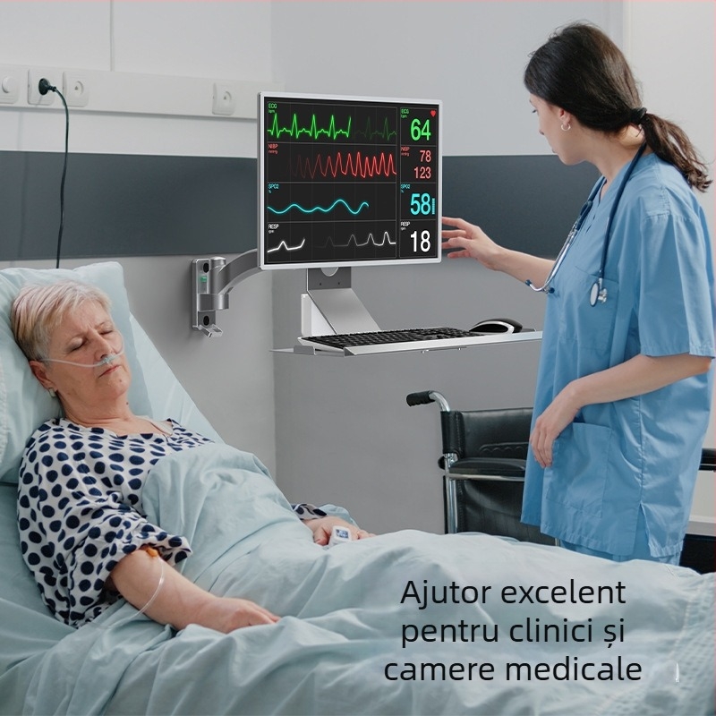 Bewiser suport monitor cu montare pe perete – pliabil, din aliaj de aluminiu, suport pentru mouse și tastatură