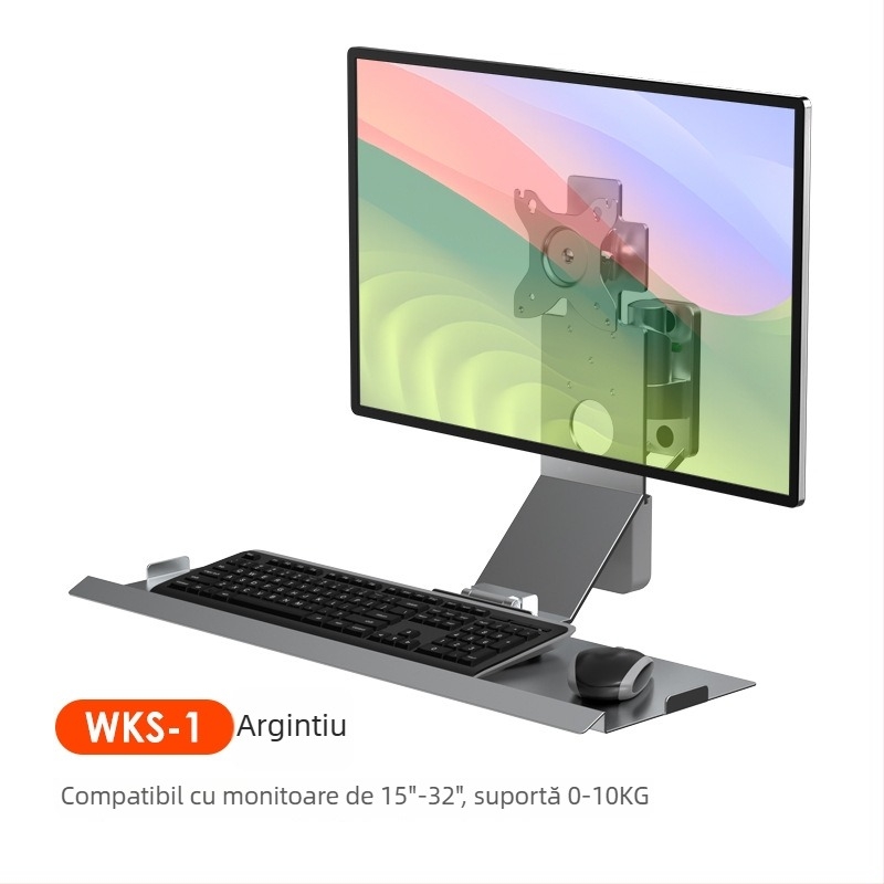 Bewiser suport monitor cu montare pe perete – pliabil, din aliaj de aluminiu, suport pentru mouse și tastatură