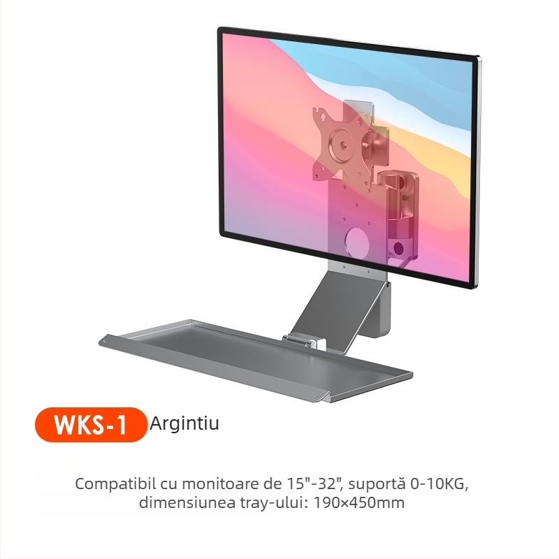 Bewiser suport monitor cu montare pe perete – pliabil, din aliaj de aluminiu, suport pentru mouse și tastatură