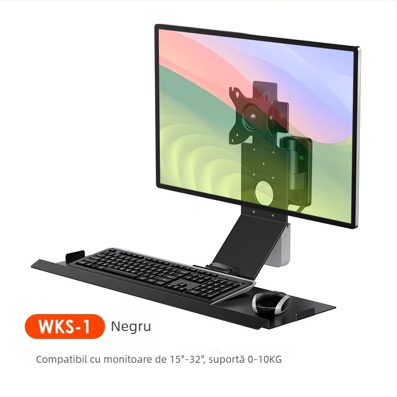 Bewiser suport monitor cu montare pe perete – pliabil, din aliaj de aluminiu, suport pentru mouse și tastatură