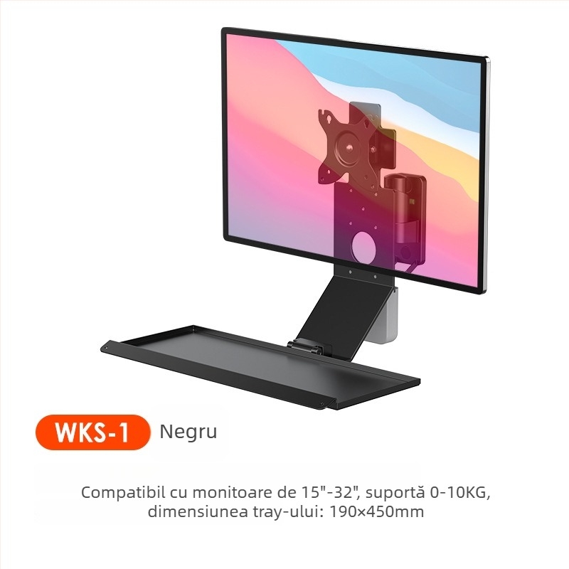 Bewiser suport monitor cu montare pe perete – pliabil, din aliaj de aluminiu, suport pentru mouse și tastatură