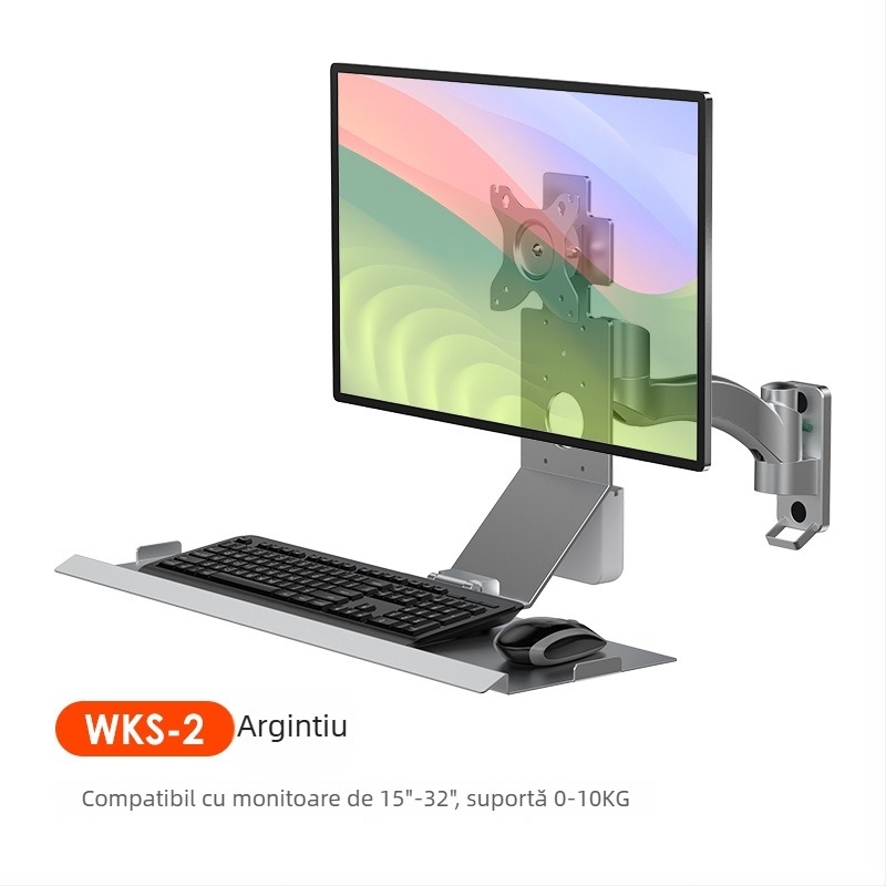 Bewiser suport monitor cu montare pe perete – pliabil, din aliaj de aluminiu, suport pentru mouse și tastatură