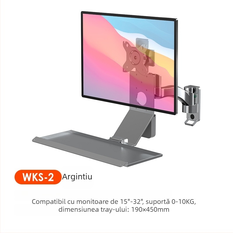 Bewiser suport monitor cu montare pe perete – pliabil, din aliaj de aluminiu, suport pentru mouse și tastatură