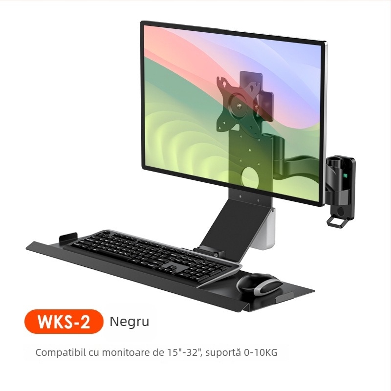 Bewiser suport monitor cu montare pe perete – pliabil, din aliaj de aluminiu, suport pentru mouse și tastatură
