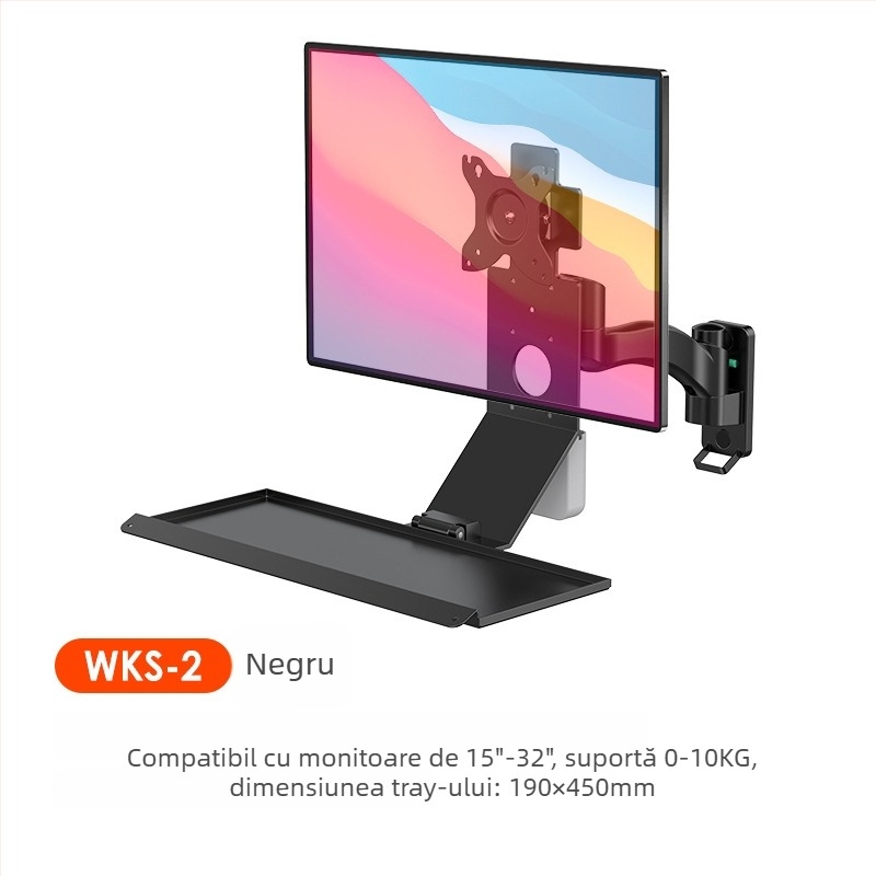 Bewiser suport monitor cu montare pe perete – pliabil, din aliaj de aluminiu, suport pentru mouse și tastatură