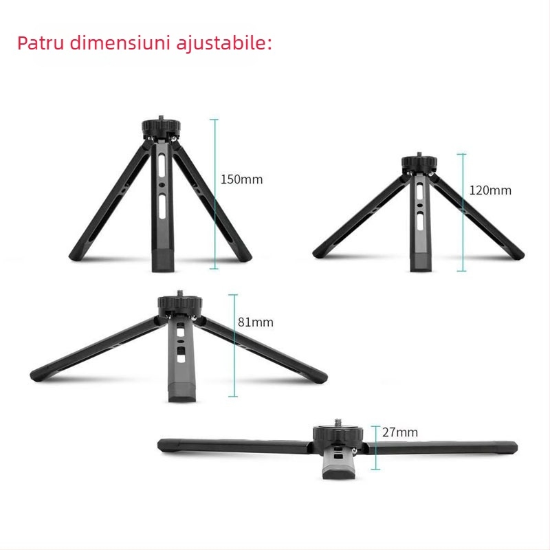 ST100 trepied de birou din aliaj de aluminiu, reglaj telescopic în două etape, înălțime 11.5–30 cm, capacitate de încărcare până la 2 kg