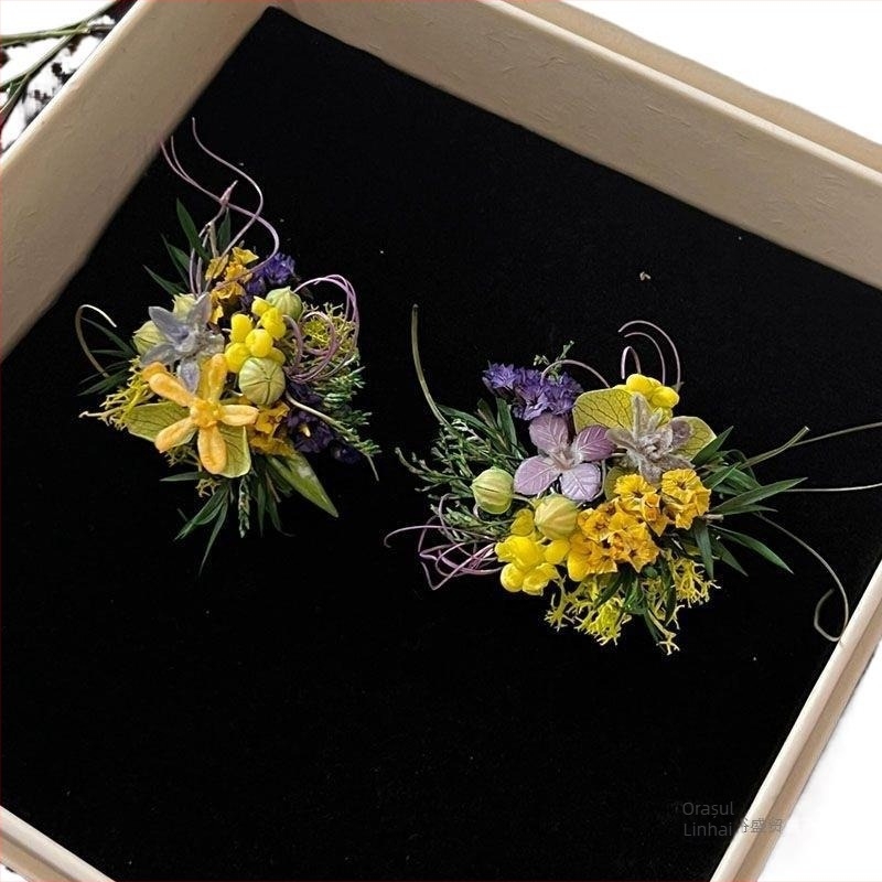 Inel cu flori păstrate și broșă – stil pădure pentru nuntă, design personalizat, concept original (Brand: altul; Material: altul; Varietate: buchete amestecate)