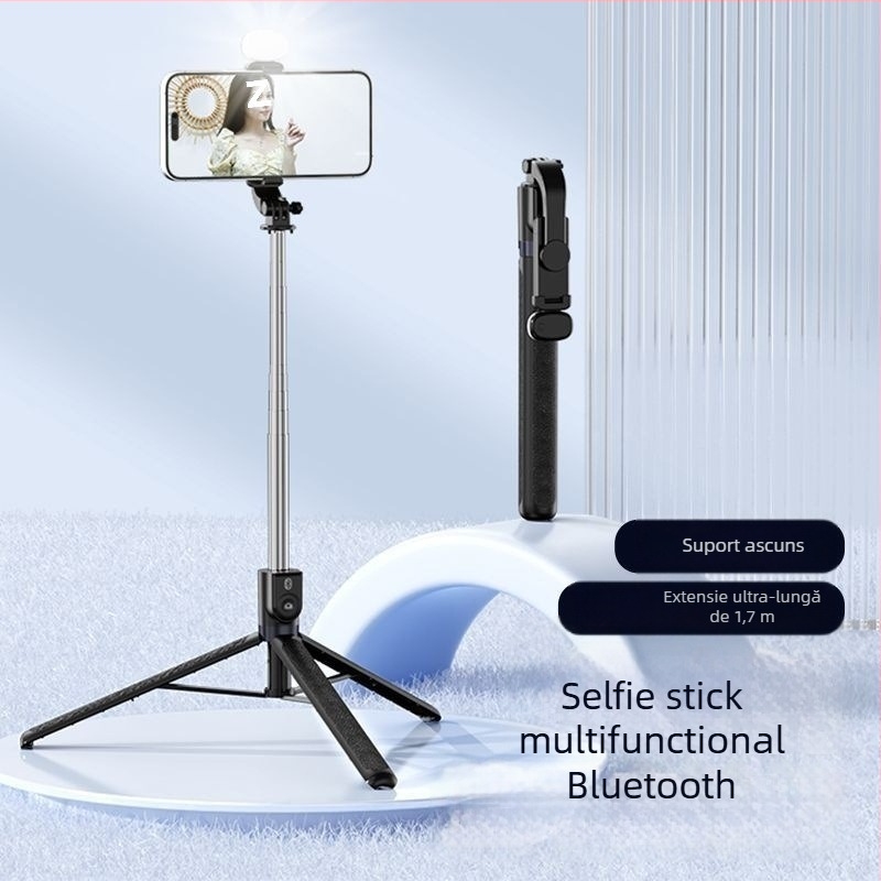 Tripod selfie 3-în-1 cu construcție metalică și suport pentru telefon, pentru filmare video și fotografie de călătorie