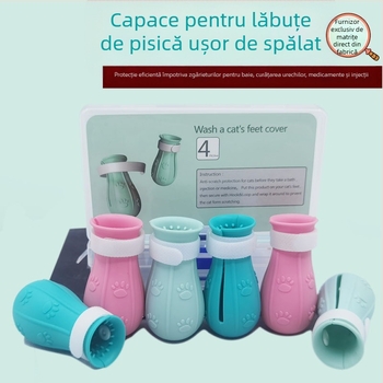 Pantofi pentru laba pisicii la baie – cauciuc moale, anti-zgâriere, pentru administrarea medicamentelor