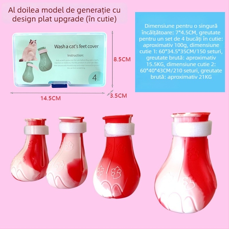 Pantofi pentru laba pisicii la baie – cauciuc moale, anti-zgâriere, pentru administrarea medicamentelor