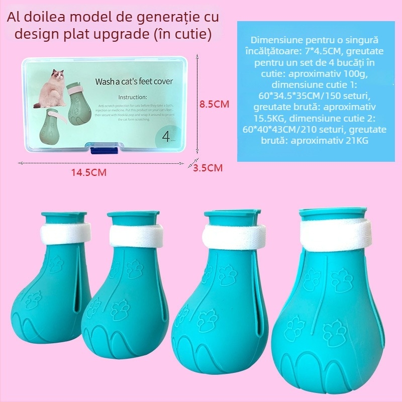 Pantofi pentru laba pisicii la baie – cauciuc moale, anti-zgâriere, pentru administrarea medicamentelor