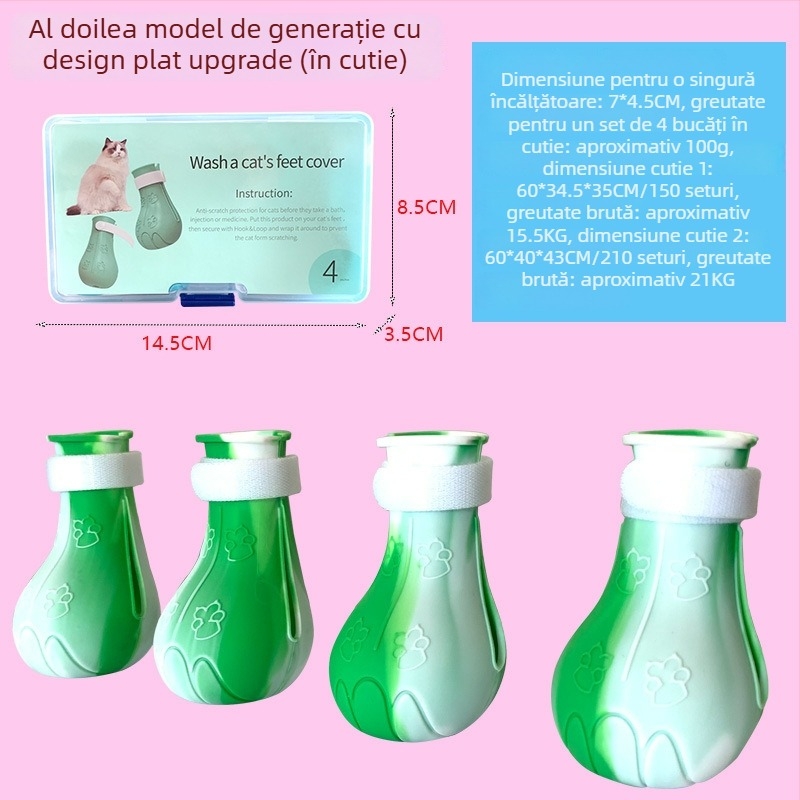 Pantofi pentru laba pisicii la baie – cauciuc moale, anti-zgâriere, pentru administrarea medicamentelor