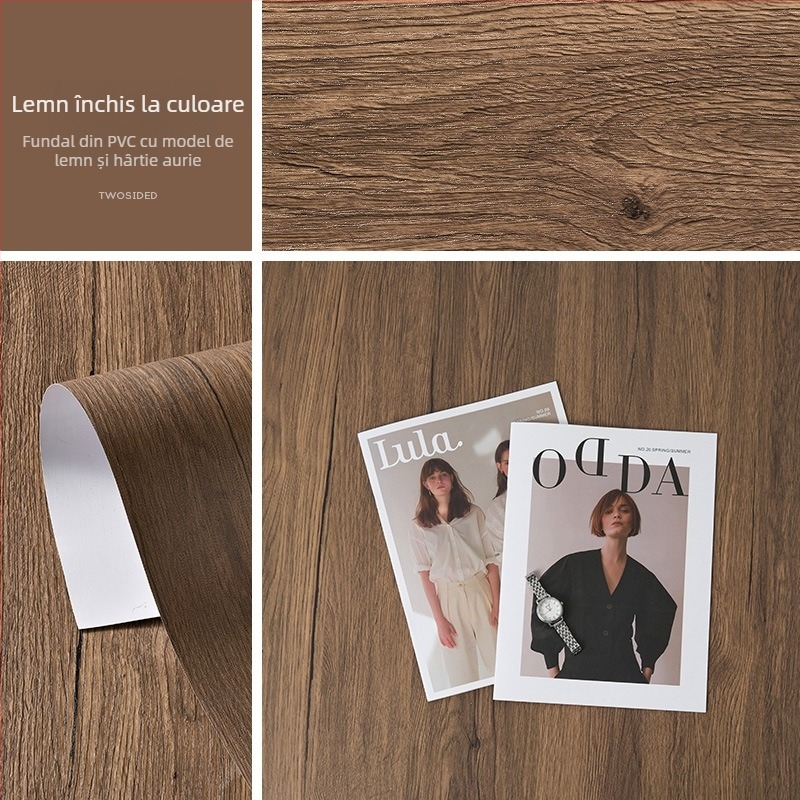 Fundal din PVC cu textură lemn 3D pentru fotografia de alimente, stil retro