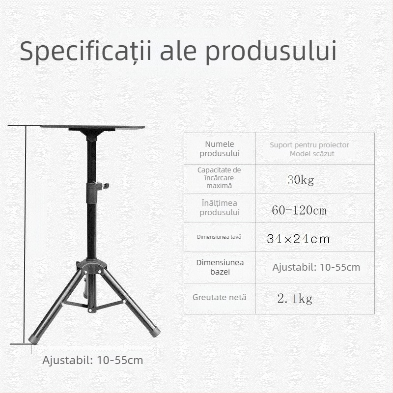 Suport universal pentru proiector pe podea cu pan/tilt, mobil și pliabil
