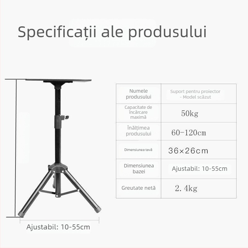 Suport universal pentru proiector pe podea cu pan/tilt, mobil și pliabil