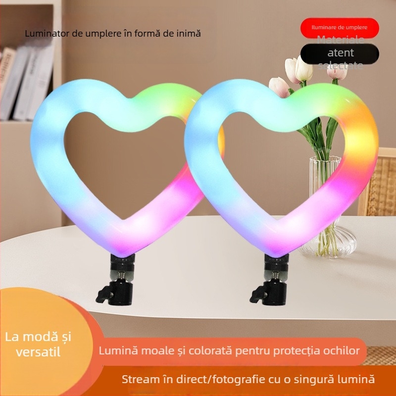 Lumină LED în formă de inimă pentru live streaming pe telefon — 6W, 5V, model JM-LR06, iluminare pentru transmisiuni live, personalizabilă