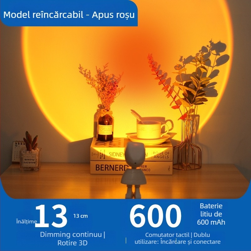 Lampă ambientală apus de soare pentru fotografie și transmisiuni live — alimentare USB cu baterie încorporată; fără control inteligent; alte caracteristici